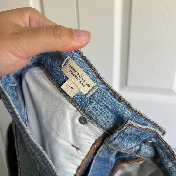 Madewell Perfect Vintage Straight Danby Wash Blue Knee Rip Jeans Women's Size 24 - Picture 9 of 11